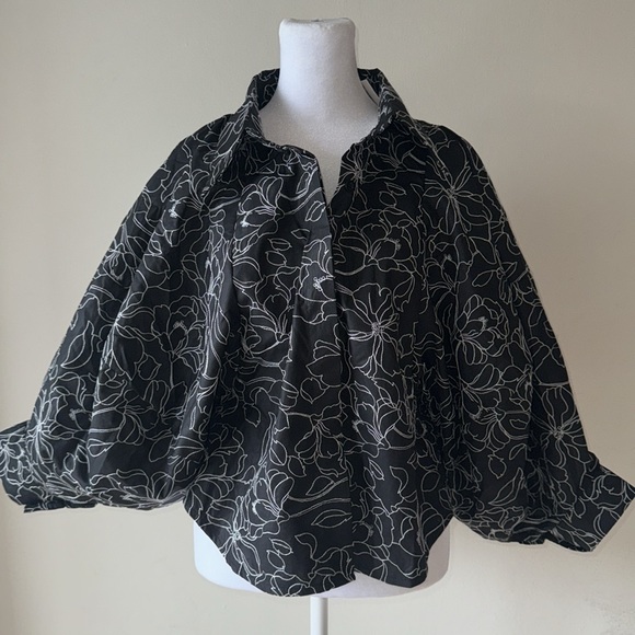 Button Down Blouson Sleeve Blouse - Picture 4 of 4